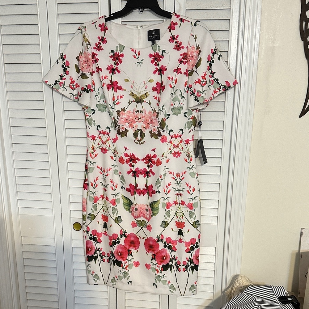 Adrianna Papell White Floral Midi Dress